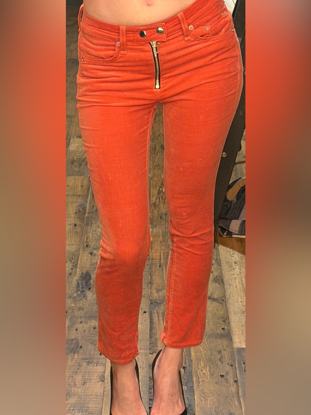 rag & bone Coral Cropped Ankle Velvet Pants with Front Zip